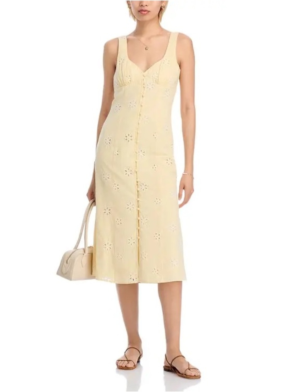 AQUA x Ava Phillippe Eyelet Midi Dress in Butter Yellow